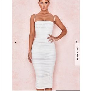 SIRENE 
WHITE GATHERED ORGANZA MESH DRESS